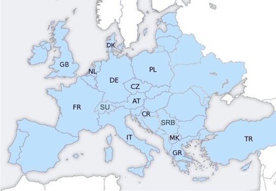 "Picture" Map of Europe showing VHO therapists